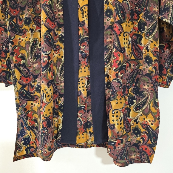 VTG | 70s style Earth Tone Paisley Tunic Blouse Duster Kimono - Picture 3 of 5